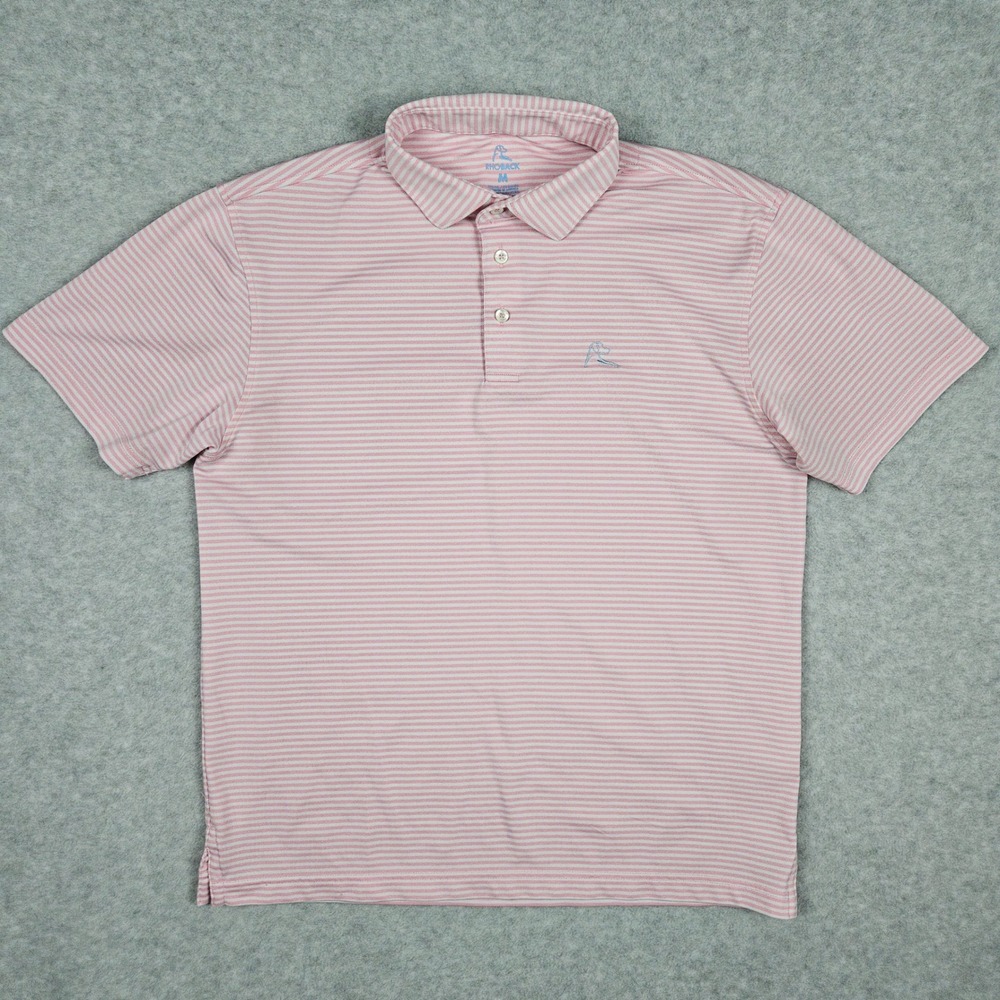 Rhoback The Birdie Men's Medium Pink Striped Polo Shirt Golf Performance Stretch